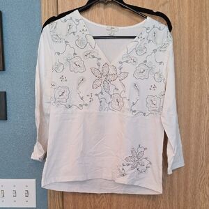 J.Jill Embroidered White Women's Top